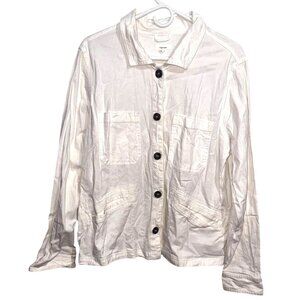 Maurices Womens White Button-Front Jacket W/ Pockets Size L Cotton/Spandex Blend